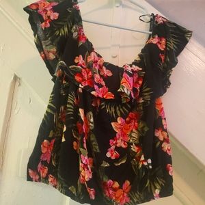 Ambiance Floral Crop Top w/ruffle, size 2X
